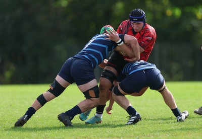 011025 - Ysgol Gyfun Gymraeg Glantaf v Coleg Gwent, WRU Welsh Schools & Colleges league - Jake Shepperd of Coleg Gwent takes on Alfie Prygodzicz of Ysgol Glantaf