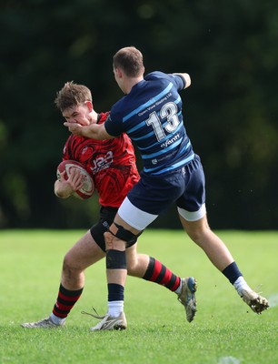011025 - Ysgol Gyfun Gymraeg Glantaf v Coleg Gwent, WRU Welsh Schools & Colleges league - Tegwyn Mahoney of Coleg Gwent takes on Bailey Cutts of Ysgol Glantaf