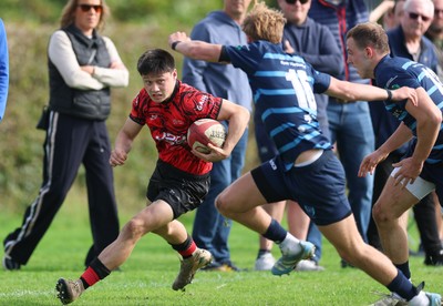 011025 - Ysgol Gyfun Gymraeg Glantaf v Coleg Gwent, WRU Welsh Schools & Colleges league - Elliot Williams of Coleg Gwent is tackled