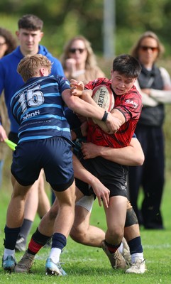 011025 - Ysgol Gyfun Gymraeg Glantaf v Coleg Gwent, WRU Welsh Schools & Colleges league - Elliot Williams of Coleg Gwent is tackled