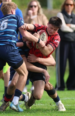 011025 - Ysgol Gyfun Gymraeg Glantaf v Coleg Gwent, WRU Welsh Schools & Colleges league - Elliot Williams of Coleg Gwent is tackled