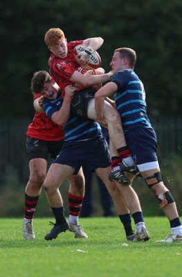 011025 - Ysgol Gyfun Gymraeg Glantaf v Coleg Gwent, WRU Welsh Schools & Colleges league - Ellis Anderson of Coleg Gwent is tackled