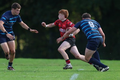 011025 - Ysgol Gyfun Gymraeg Glantaf v Coleg Gwent, WRU Welsh Schools & Colleges league - Ellis Anderson of Coleg Gwent takes on Mason Daniels of Ysgol Glantaf