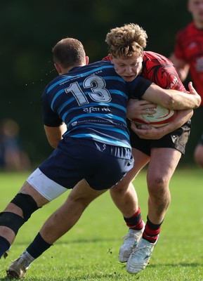011025 - Ysgol Gyfun Gymraeg Glantaf v Coleg Gwent, WRU Welsh Schools & Colleges league - Zac Little of Coleg Gwent takes on Bailey Cutts of Ysgol Glantaf