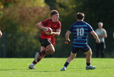 011025 - Ysgol Gyfun Gymraeg Glantaf v Coleg Gwent, WRU Welsh Schools & Colleges league - Tegwyn Mahoney of Coleg Gwent takes on Evan Jones of Ysgol Glantaf