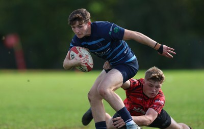 011025 - Ysgol Gyfun Gymraeg Glantaf v Coleg Gwent, WRU Welsh Schools & Colleges league - Evan Jones of Ysgol Glantaf races in to score try