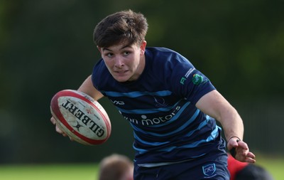 011025 - Ysgol Gyfun Gymraeg Glantaf v Coleg Gwent, WRU Welsh Schools & Colleges league - Evan Jones of Ysgol Glantaf races in to score try
