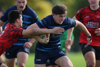 011025 - Ysgol Gyfun Gymraeg Glantaf v Coleg Gwent, WRU Welsh Schools & Colleges league - Evan Jones of Ysgol Glantaf races in to score try