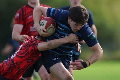 011025 - Ysgol Gyfun Gymraeg Glantaf v Coleg Gwent, WRU Welsh Schools & Colleges league - Evan Jones of Ysgol Glantaf races in to score try