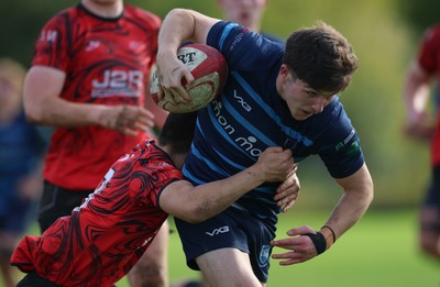 011025 - Ysgol Gyfun Gymraeg Glantaf v Coleg Gwent, WRU Welsh Schools & Colleges league - Evan Jones of Ysgol Glantaf races in to score try