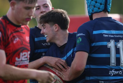 011025 - Ysgol Gyfun Gymraeg Glantaf v Coleg Gwent, WRU Welsh Schools & Colleges league - Evan Jones of Ysgol Glantaf celebrates after he races in to score try
