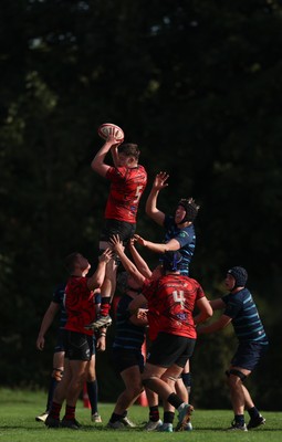 011025 - Ysgol Gyfun Gymraeg Glantaf v Coleg Gwent, WRU Welsh Schools & Colleges league - Josh Bradley of Coleg Gwent takes the line out