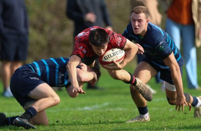 011025 - Ysgol Gyfun Gymraeg Glantaf v Coleg Gwent, WRU Welsh Schools & Colleges league - Elliot Williams of Coleg Gwent is tackled