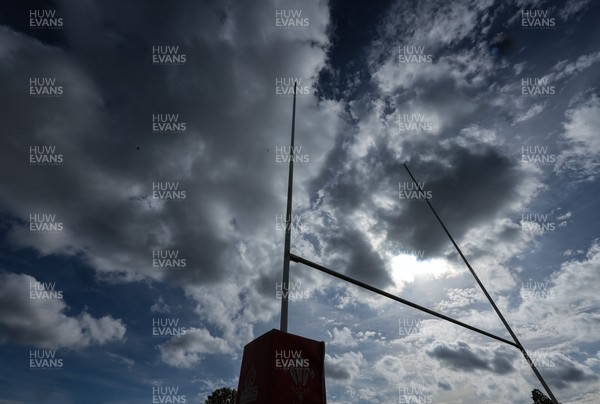 011025 - Ysgol Gyfun Gymraeg Glantaf v Coleg Gwent, WRU Welsh Schools & Colleges league - A general view of rugby post against a dramatic sky
