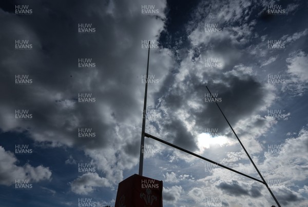 011025 - Ysgol Gyfun Gymraeg Glantaf v Coleg Gwent, WRU Welsh Schools & Colleges league - A general view of rugby post against a dramatic sky
