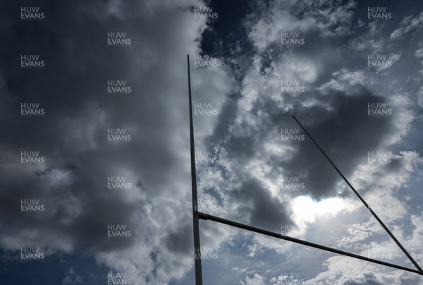 011025 - Ysgol Gyfun Gymraeg Glantaf v Coleg Gwent, WRU Welsh Schools & Colleges league - A general view of rugby post against a dramatic sky