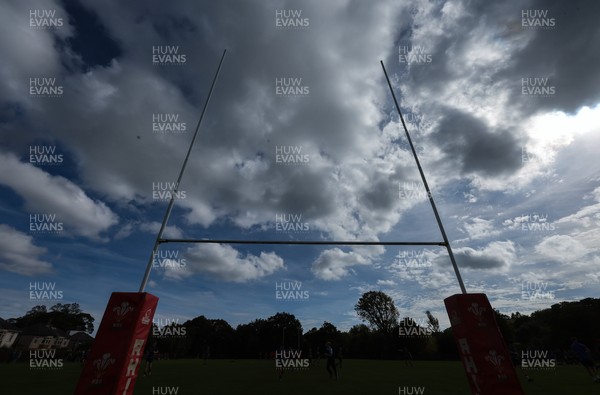 011025 - Ysgol Gyfun Gymraeg Glantaf v Coleg Gwent, WRU Welsh Schools & Colleges league - A general view of rugby post against a dramatic sky