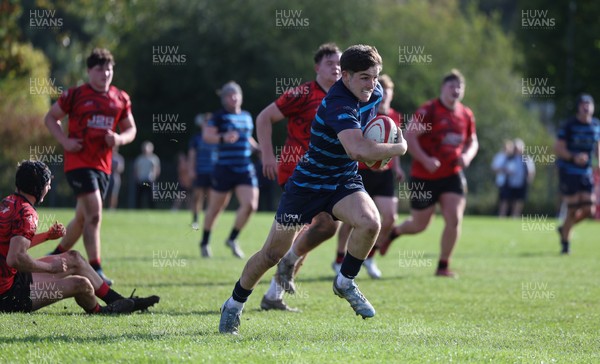 011025 - Ysgol Gyfun Gymraeg Glantaf v Coleg Gwent, WRU Welsh Schools & Colleges league - Evan Jones of Ysgol Glantaf races away to score try