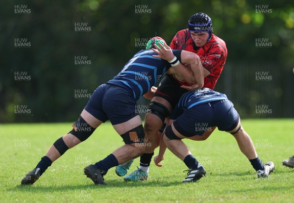011025 - Ysgol Gyfun Gymraeg Glantaf v Coleg Gwent, WRU Welsh Schools & Colleges league - Jake Shepperd of Coleg Gwent takes on Alfie Prygodzicz of Ysgol Glantaf