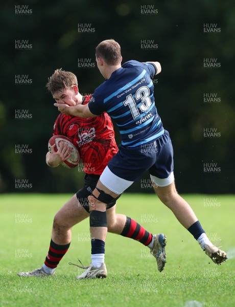 011025 - Ysgol Gyfun Gymraeg Glantaf v Coleg Gwent, WRU Welsh Schools & Colleges league - Tegwyn Mahoney of Coleg Gwent takes on Bailey Cutts of Ysgol Glantaf