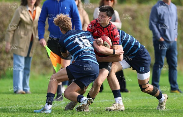 011025 - Ysgol Gyfun Gymraeg Glantaf v Coleg Gwent, WRU Welsh Schools & Colleges league - Elliot Williams of Coleg Gwent is tackled