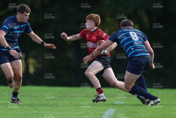011025 - Ysgol Gyfun Gymraeg Glantaf v Coleg Gwent, WRU Welsh Schools & Colleges league - Ellis Anderson of Coleg Gwent takes on Mason Daniels of Ysgol Glantaf