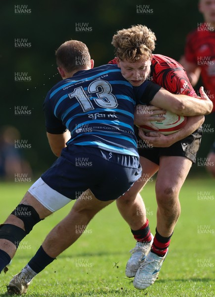 011025 - Ysgol Gyfun Gymraeg Glantaf v Coleg Gwent, WRU Welsh Schools & Colleges league - Zac Little of Coleg Gwent takes on Bailey Cutts of Ysgol Glantaf