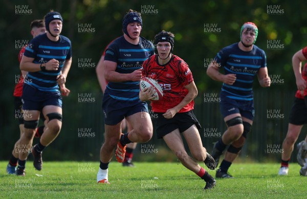 011025 - Ysgol Gyfun Gymraeg Glantaf v Coleg Gwent, WRU Welsh Schools & Colleges league - Sam Morgan of Coleg Gwent races away