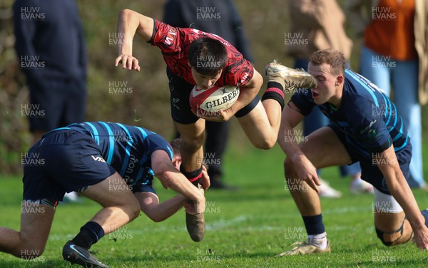 011025 - Ysgol Gyfun Gymraeg Glantaf v Coleg Gwent, WRU Welsh Schools & Colleges league - Elliot Williams of Coleg Gwent is tackled