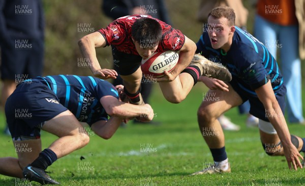 011025 - Ysgol Gyfun Gymraeg Glantaf v Coleg Gwent, WRU Welsh Schools & Colleges league - Elliot Williams of Coleg Gwent is tackled