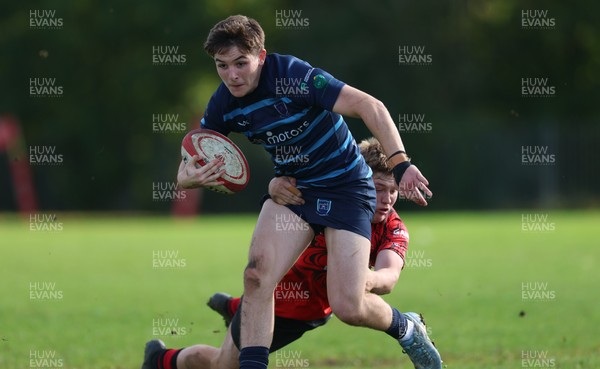 011025 - Ysgol Gyfun Gymraeg Glantaf v Coleg Gwent, WRU Welsh Schools & Colleges league - Evan Jones of Ysgol Glantaf races in to score try