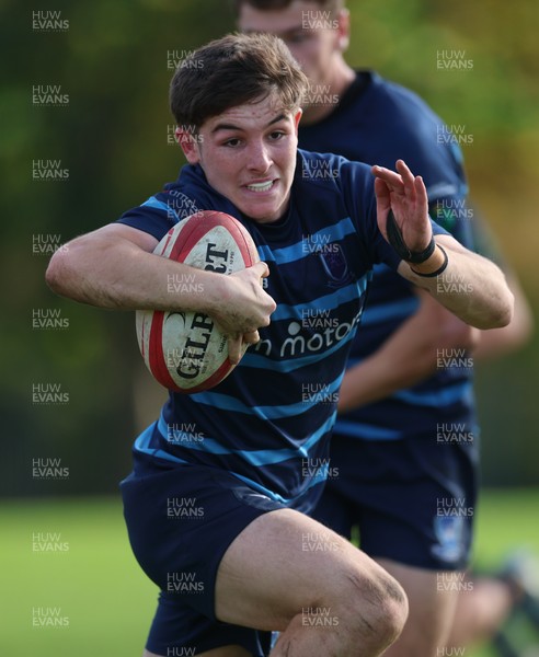 011025 - Ysgol Gyfun Gymraeg Glantaf v Coleg Gwent, WRU Welsh Schools & Colleges league - Evan Jones of Ysgol Glantaf races in to score try