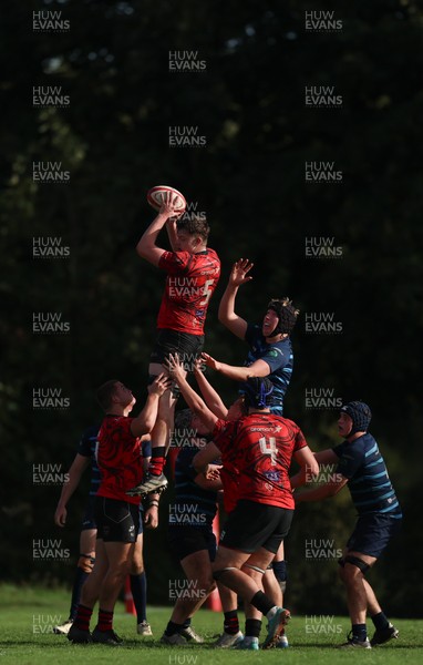 011025 - Ysgol Gyfun Gymraeg Glantaf v Coleg Gwent, WRU Welsh Schools & Colleges league - Josh Bradley of Coleg Gwent takes the line out