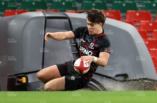 101224 - Ysgol Gyfun Bro Myrddin v Ysgol Gyfun Cwm Rhymni - WSC U18s Champion of Champions - Gwion Evans of Ysgol Gyfun Bro Myrddin scores a try