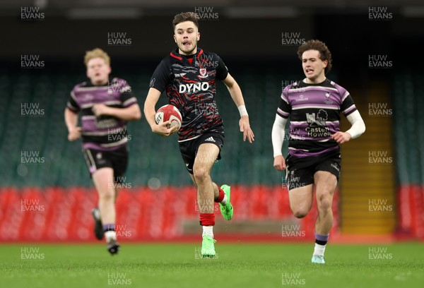 101224 - Ysgol Gyfun Bro Myrddin v Ysgol Gyfun Cwm Rhymni - WSC U18s Champion of Champions - Rhydian Jones of Ysgol Gyfun Cwm Rhymni runs in to score a try