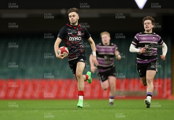 101224 - Ysgol Gyfun Bro Myrddin v Ysgol Gyfun Cwm Rhymni - WSC U18s Champion of Champions - Rhydian Jones of Ysgol Gyfun Cwm Rhymni runs in to score a try