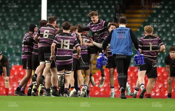 101224 - Ysgol Gyfun Bro Myrddin v Ysgol Gyfun Cwm Rhymni - WSC U18s Champion of Champions - Bro Myrddin celebrate at full time