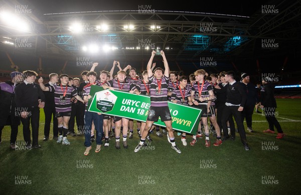 101224 - Ysgol Gyfun Bro Myrddin v Ysgol Gyfun Cwm Rhymni - WSC U18s Champion of Champions - Bro Myrddin lift the trophy