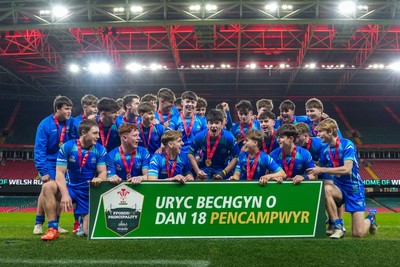 111225 - Ysgol Gymraeg Bro Morgannwg v Ysgol Gyfun Gymraeg Bro Myrddin - U18 Schools and Colleges Champions of Champions - Players of Ysgol Gymraeg Bro Morgannwg celebrate their victory
