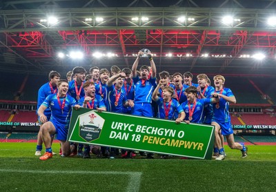 111225 - Ysgol Gymraeg Bro Morgannwg v Ysgol Gyfun Gymraeg Bro Myrddin - U18 Schools and Colleges Champions of Champions - Players of Ysgol Gymraeg Bro Morgannwg celebrate their victory