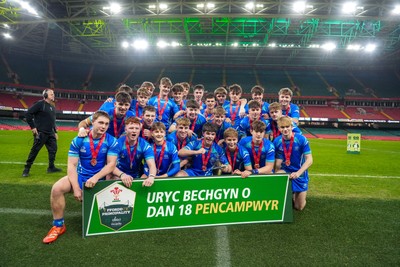 111225 - Ysgol Gymraeg Bro Morgannwg v Ysgol Gyfun Gymraeg Bro Myrddin - U18 Schools and Colleges Champions of Champions - Players of Ysgol Gymraeg Bro Morgannwg celebrate their victory