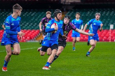 111225 - Ysgol Gymraeg Bro Morgannwg v Ysgol Gyfun Gymraeg Bro Myrddin - U18 Schools and Colleges Champions of Champions - Richie Jenkins of Ysgol Gymraeg Bro Morgannwg runs with the ball