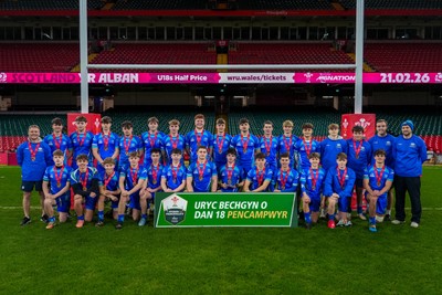111225 - Ysgol Gymraeg Bro Morgannwg v Ysgol Gyfun Gymraeg Bro Myrddin - U18 Schools and Colleges Champions of Champions - Players of Ysgol Gymraeg Bro Morgannwg pose for a photograph with winners medals following