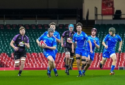 111225 - Ysgol Gymraeg Bro Morgannwg v Ysgol Gyfun Gymraeg Bro Myrddin - U18 Schools and Colleges Champions of Champions - Owen Lewis of Ysgol Gymraeg Bro Morgannwg runs with the ball