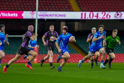 111225 - Ysgol Gymraeg Bro Morgannwg v Ysgol Gyfun Gymraeg Bro Myrddin - U18 Schools and Colleges Champions of Champions - Aled Philliphs Ysgol Gymraeg Bro Morgannwg runs with the ball