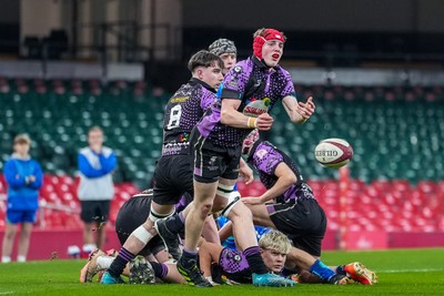 111225 - Ysgol Gymraeg Bro Morgannwg v Ysgol Gyfun Gymraeg Bro Myrddin - U18 Schools and Colleges Champions of Champions - Ben Morgan of Ysgol Gyfun Gymraeg Bro Myrddin acts as scrum half