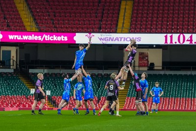 111225 - Ysgol Gymraeg Bro Morgannwg v Ysgol Gyfun Gymraeg Bro Myrddin - U18 Schools and Colleges Champions of Champions - Players from both teams compete for a lineout