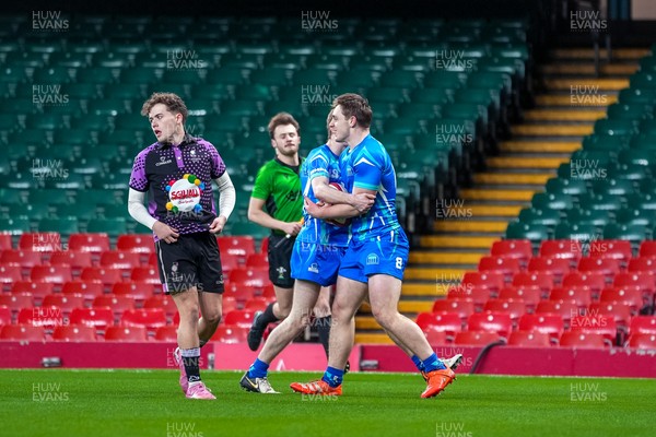 111225 - Ysgol Gymraeg Bro Morgannwg v Ysgol Gyfun Gymraeg Bro Myrddin - U18 Schools and Colleges Champions of Champions - Liam Williams of Ysgol Gymraeg Bro Morgannwg celebrates scoring his teams first try