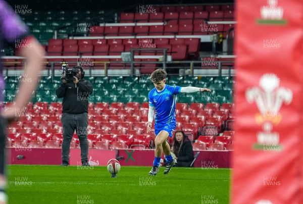 111225 - Ysgol Gymraeg Bro Morgannwg v Ysgol Gyfun Gymraeg Bro Myrddin - U18 Schools and Colleges Champions of Champions - Rhys Muxworthy kicks a conversion