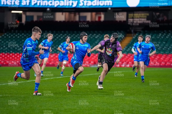 111225 - Ysgol Gymraeg Bro Morgannwg v Ysgol Gyfun Gymraeg Bro Myrddin - U18 Schools and Colleges Champions of Champions - Richie Jenkins of Ysgol Gymraeg Bro Morgannwg runs with the ball